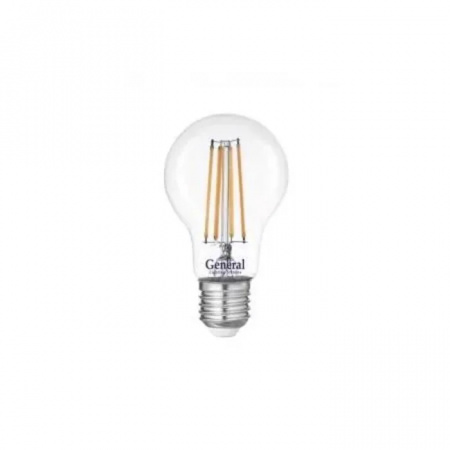 Лампа светодиодная шар A60 E27 15Вт белый свет филамент (нитевидная) прозр.. General LOFT