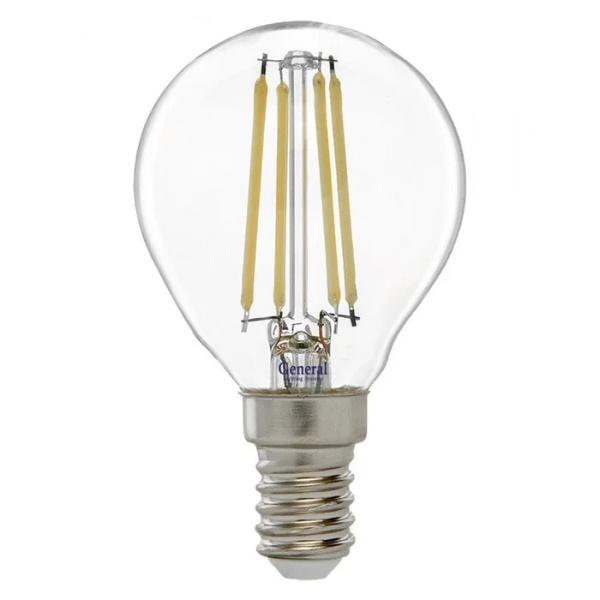 Лампа светодиодная шар P45 E14 7Вт белый свет филамент (нитевидная) прозр. General LOFT