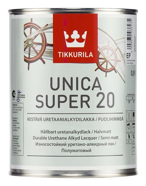 Лак яхтный алкидный полуматовый TIKKURILA UNIСA STRONG, 0,9л
