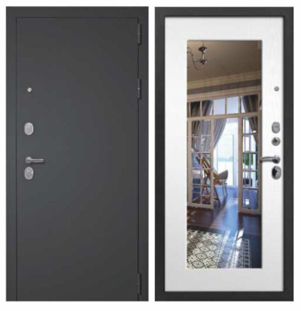 Дверь мет. 3К Модерн черный муар с блестками/ясень белый Зеркало 960*2050 "П" 